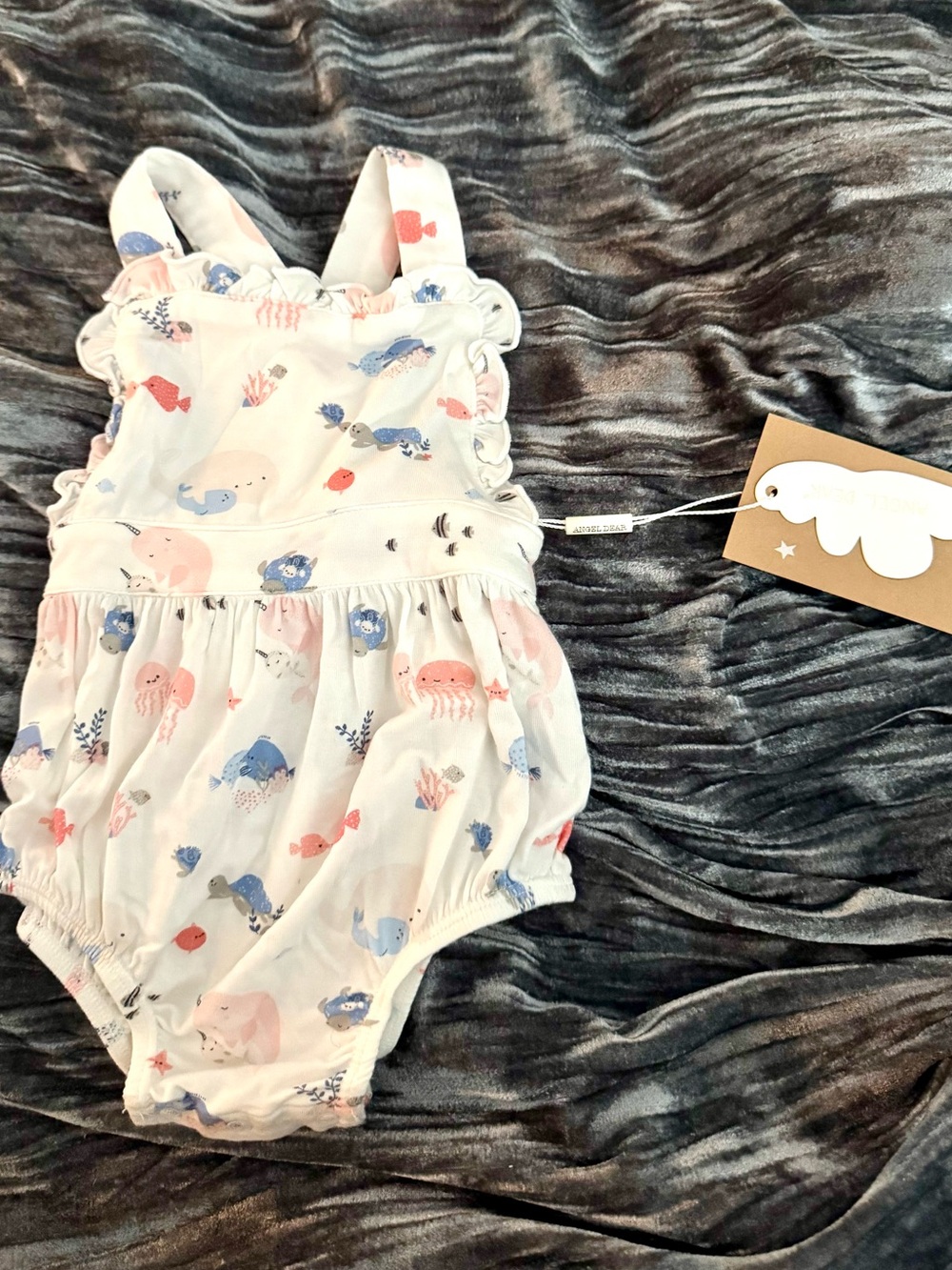 Angel Dear White Romper with Pink and Blue Ocean Life